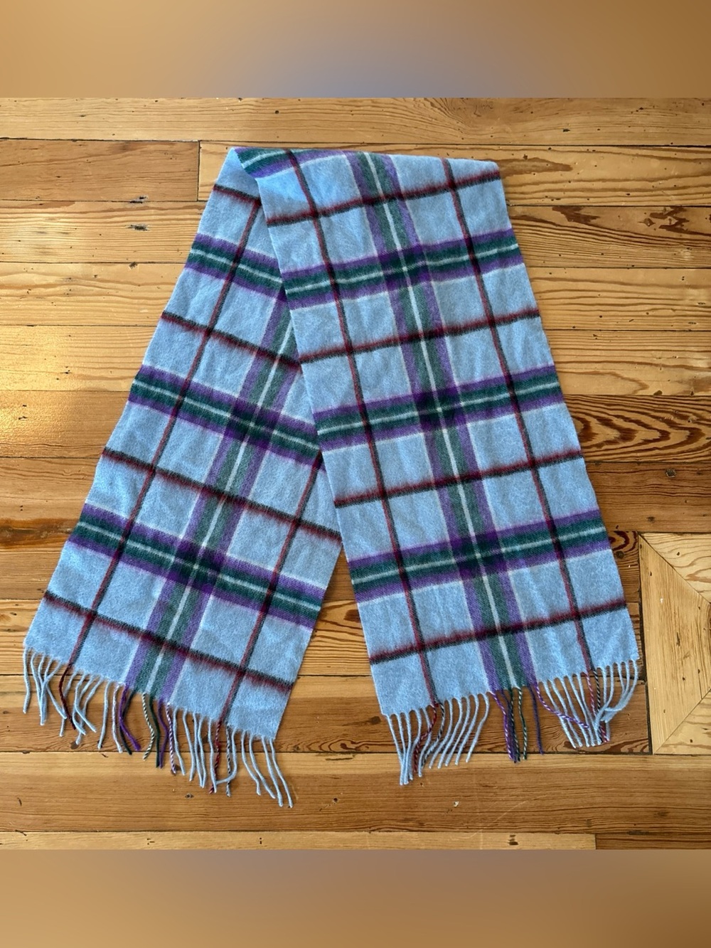 WORLD PEACE TARTAN 100% Lambswool Blue Plaid Scarf